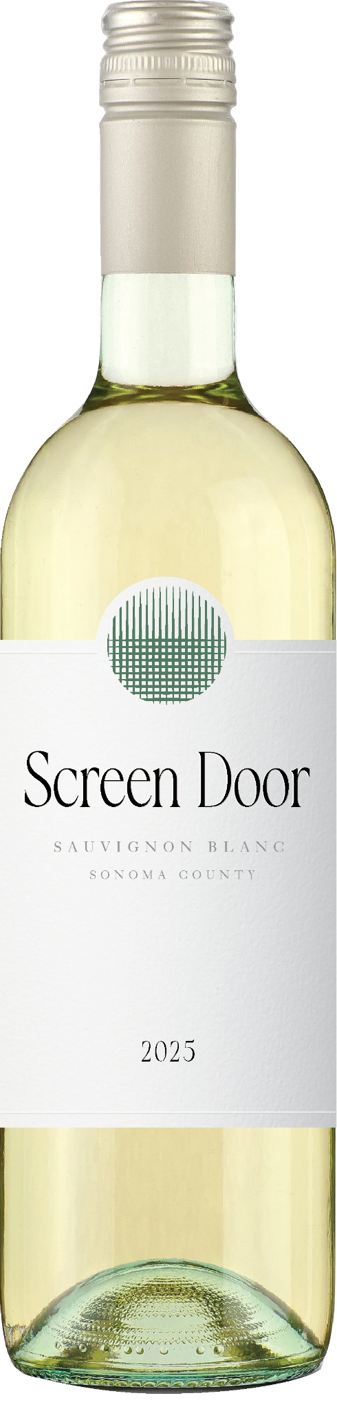 Screen Door Sauvignon Blanc bottle with a white label and a woven green screen mark